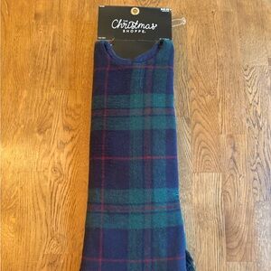 The Christmas Shoppe Tree Skirt Navy & Green Plaid Fringed 48” Round Brand New